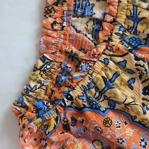 NWT Melloday Floral Ruffle Off the Shoulder Flowy Boho Top Small Blue Orange - Picture 12 of 16